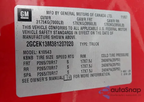 2008 Chevrolet Silverado 1500 Ltz from USA, damaged, VIN 2GCEK13M381207020